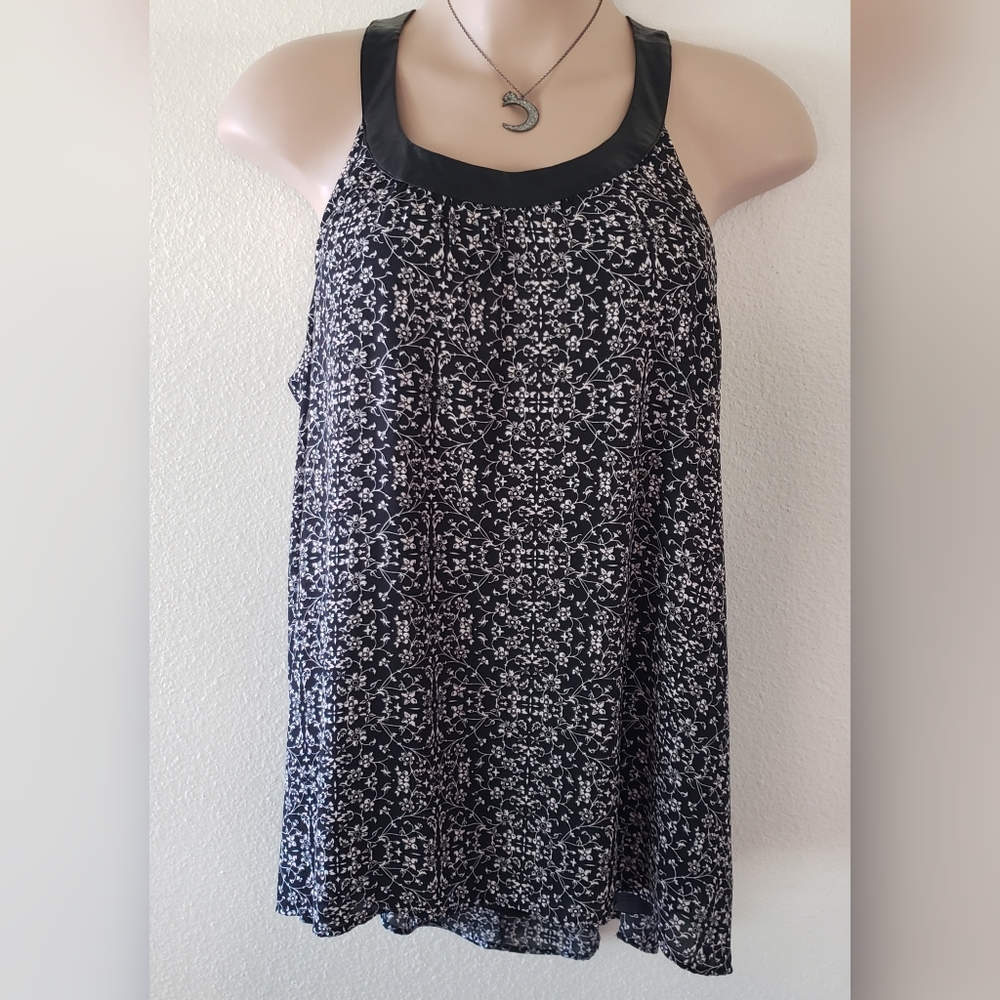 TORRID Black Floral Tank Top Faux Leather Straps